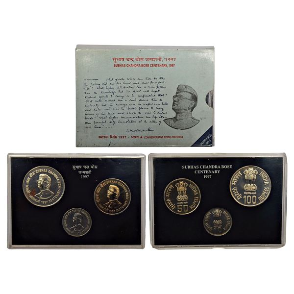 Republic of India : 1997, Netaji Subhas Chandra Bose, UNC set of 3 coins
