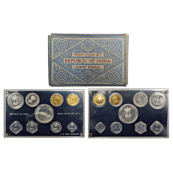 Republic of India : 1971, Food for All, Proof set of 9 coins, Bombay mint