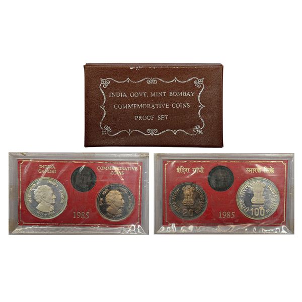 Republic of India : 1985, Indira Gandhi, Proof set of 2 coins