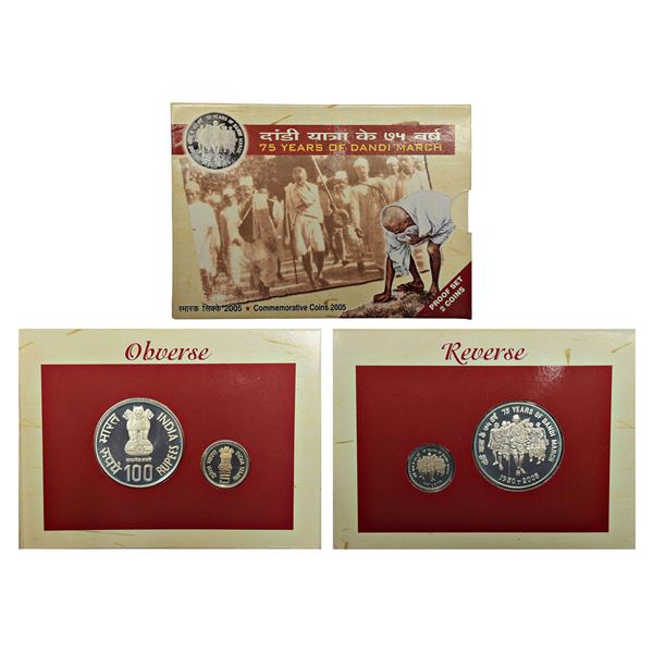 Republic of India : 2005, 75 Years of Dandi March, Proof set of 2 coins