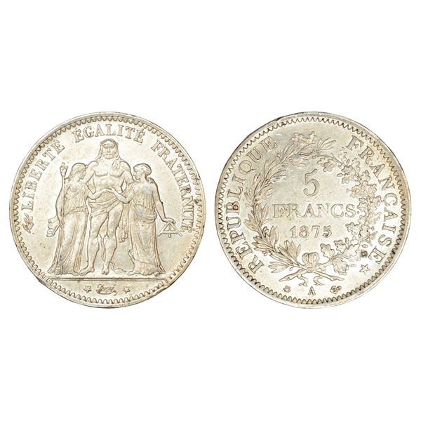 Foreign Coins : France, Modern Republic, silver 5 francs, 1875, Paris mint, 25.03g
