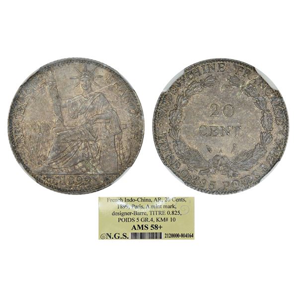 Foreign Coins : French Indo-China, silver 20 cents, 1899, Paris mint, 'A' mintmark, 5.38g