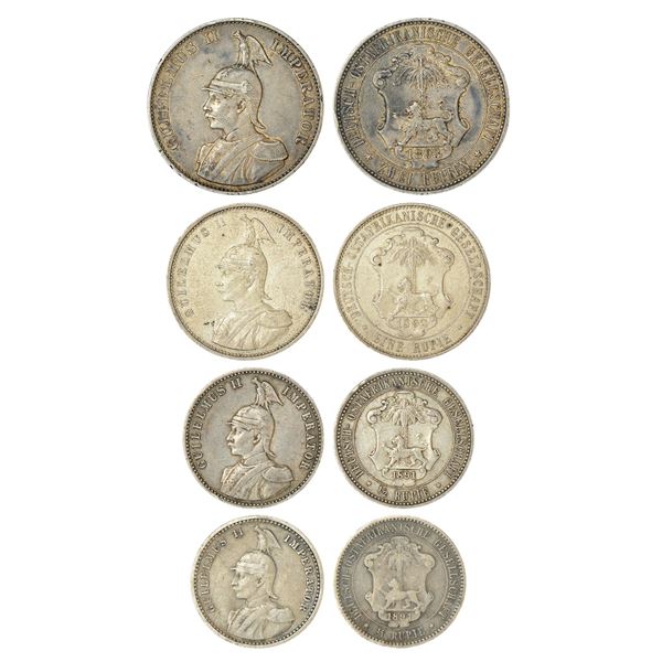 Foreign Coins : German East Africa, Wilhelm II, set of 4 silver coins