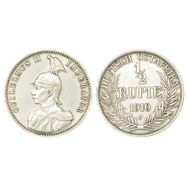 Foreign Coins : German East Africa, Wilhelm II, silver ½ rupie, 1910, Hamburg mint, 5.77g