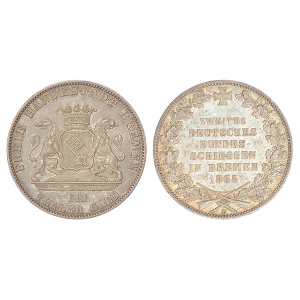 Foreign Coins : German States-Brumen, silver thaler, 1865, 'B' mintmark, KM 248, 17.54g