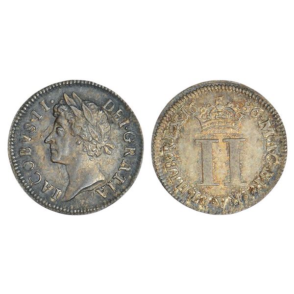 Foreign Coins : Great Britain, James II, silver 2 pence (½ groat), 1686, KM 454, 1.02g.