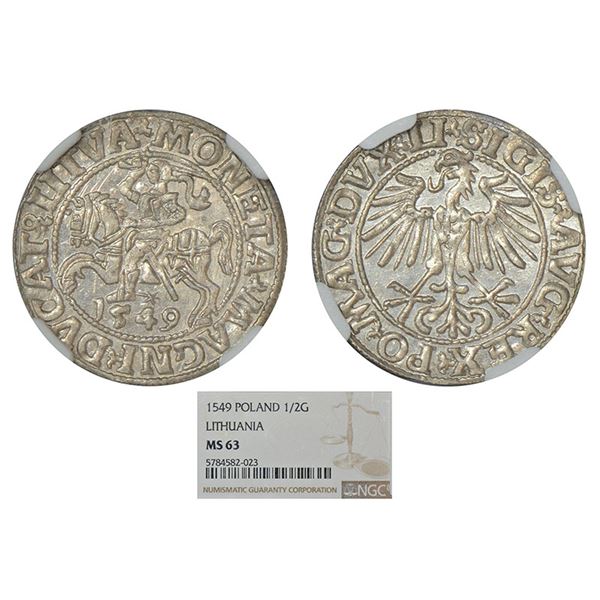 Foreign Coins : Poland-Lithuania, Sigismund II Augustus, ½ groschen, 1549.