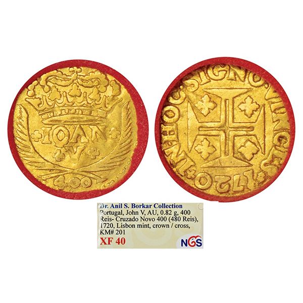 Foreign Coins : Portugal, D. John V (1706-1750 AD), gold 400 reis, 1720, Lisbon mint