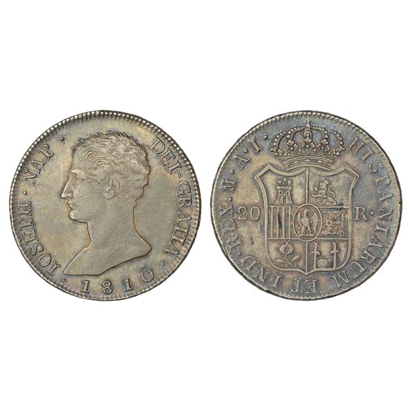 Foreign Coins : Spain, Joseph Napolean, silver 20 reales, 1810, 26.68g