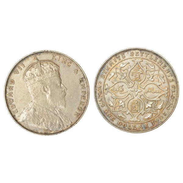 Foreign Coins : Straits Settlements, Edward VII, silver dollar, 1907, KM 26, 20.08g