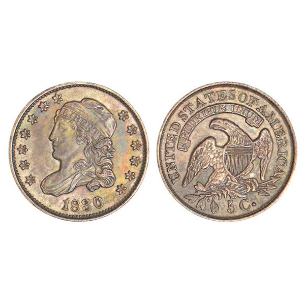 Foreign Coins : United States of America, silver 5 cents (½ dime), 1830, KM 47, 1.34g