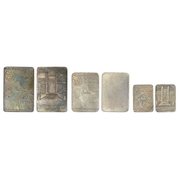 Medals, Badges, Decorations : Set of 3 silver bars, 25 tolas, 10 tolas and 5 tolas, total weight 466