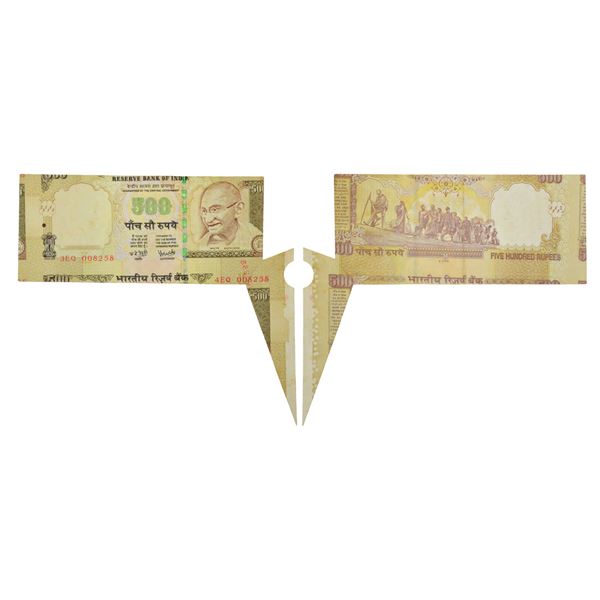 Paper Money : 500 rupees, misprint note, Gandhi series, 2008, signed by Y.V. Reddy