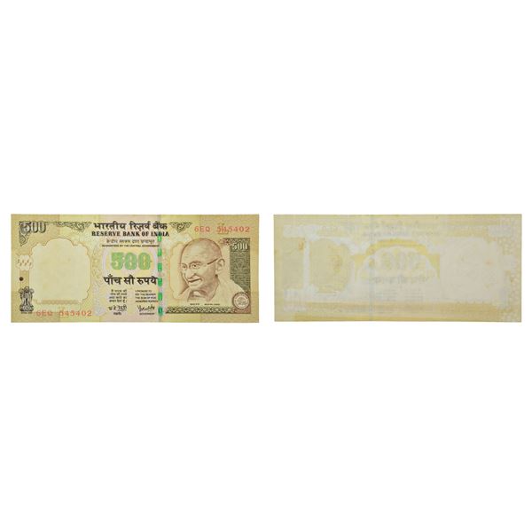 Paper Money : 500 rupees, misprint note, Gandhi series, signed by Y.V. Reddy