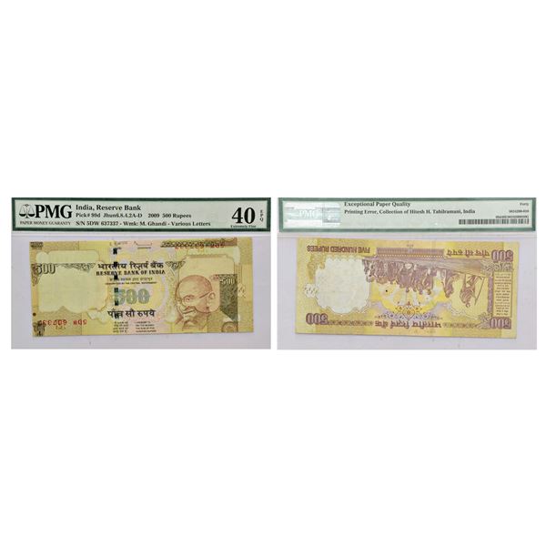 Paper Money : 500 rupees, misprint note, Gandhi series, 2009, signed by D. Subbarao