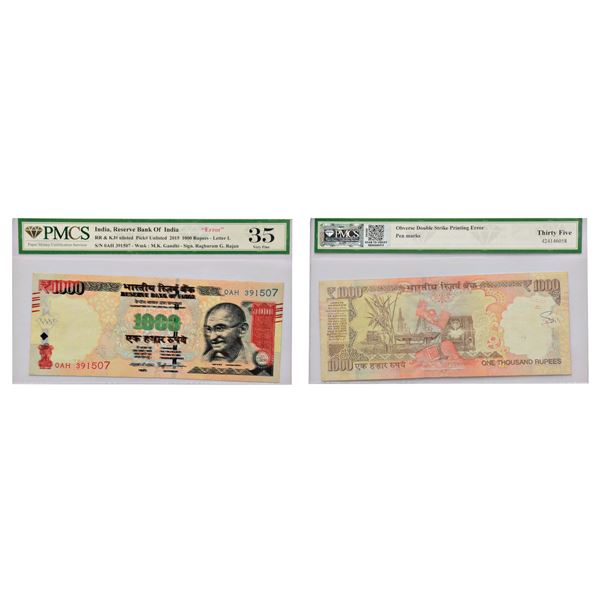 Paper Money : 1000 rupees, misprint note, Gandhi series, 2015, Raghuram G. Rajan