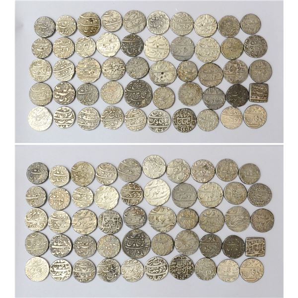 Large Lots : A group of 50 assorted Mughal silver rupee
