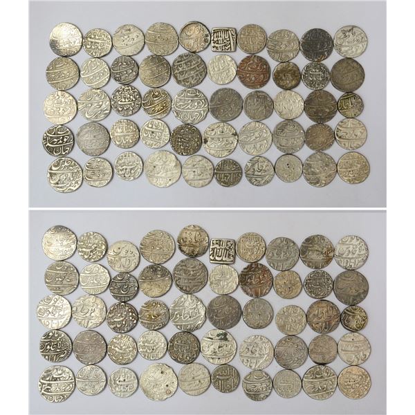 Large Lots : A group of 50 assorted Mughal silver rupee