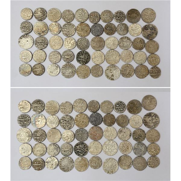 Large Lots : A group of 50 assorted Mughal silver rupee