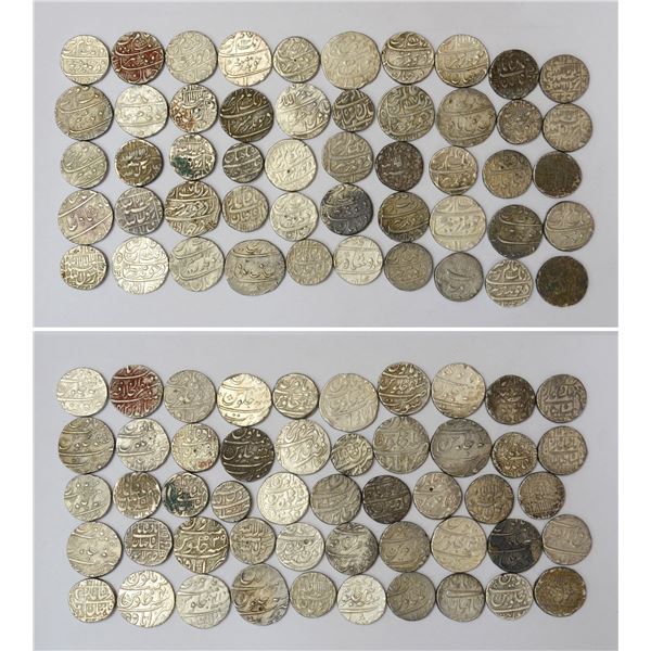 Large Lots : A group of 50 assorted Mughal silver rupee
