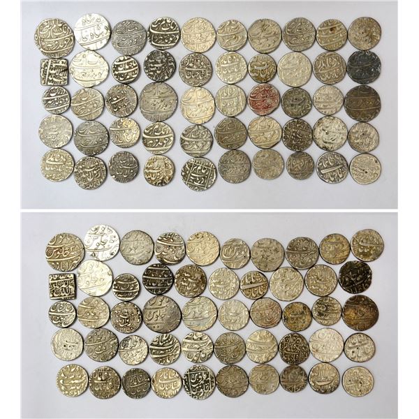 Large Lots : A group of 50 assorted Mughal silver rupee