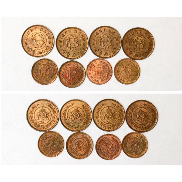 Large Lots : A group of 8 Travancore State copper coins