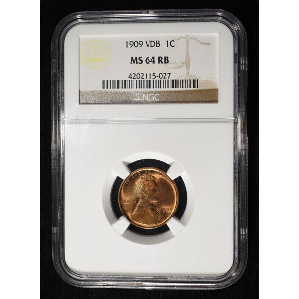 1909 VDB LINCOLN CENT NGC MS-64 RB
