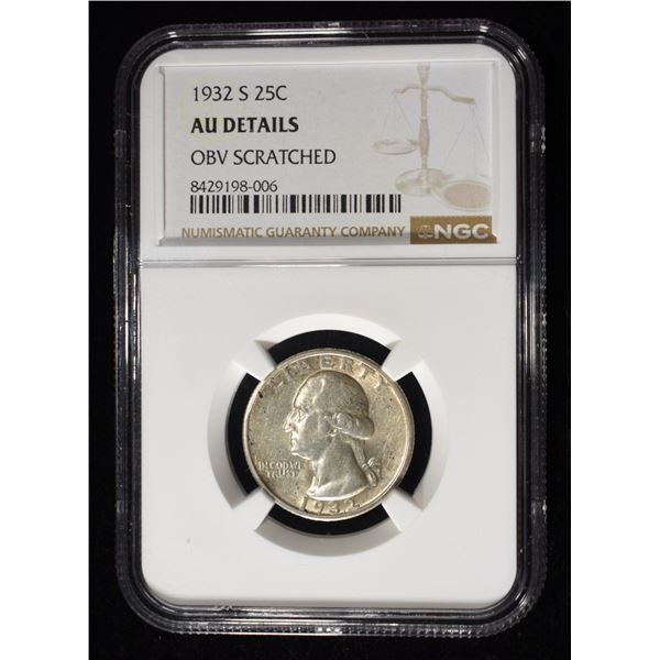 1932-S WASHINGTON 25C NGC AU DETAILS OBV SCRATCHED