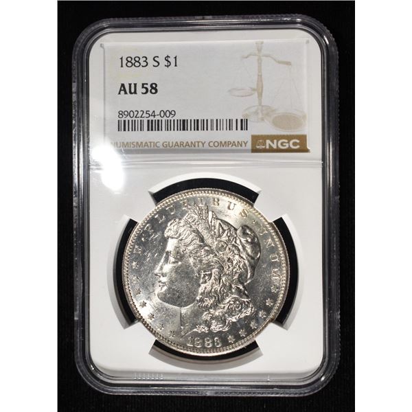 1883-S MORGAN DOLLAR NGC AU-58