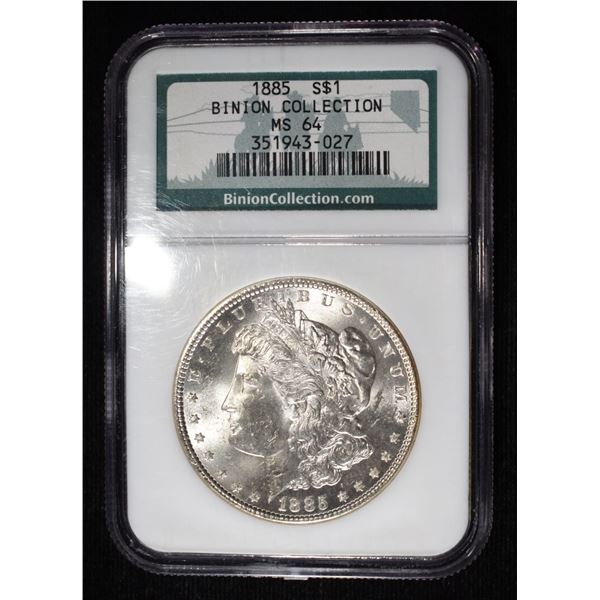 1885 MORGAN DOLLAR NGC MS-64 BINION COLLECTION