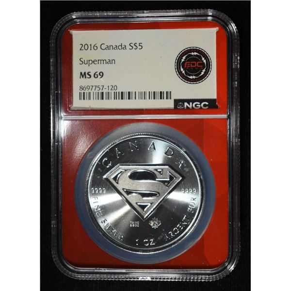2016 1 OZ SILVER CANADA SUPERMAN NGC MS-69
