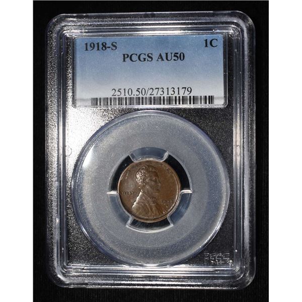1918-S LINCOLN CENT PCGS AU-50