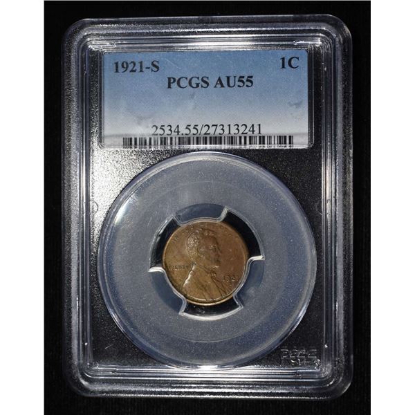 1921-S LINCOLN CENT PCGS AU-55