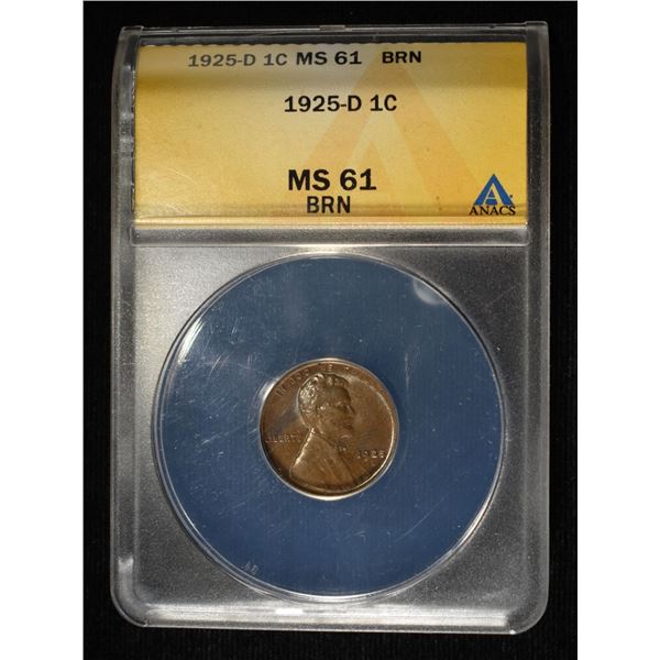 1925-D LINCOLN CENT ANACS MS-61 BN