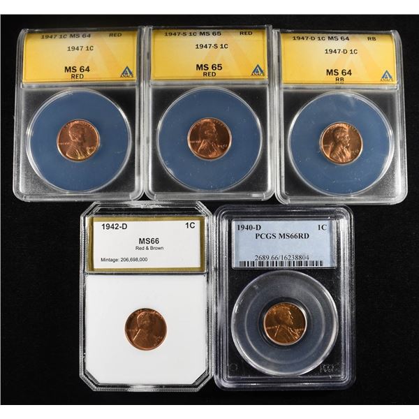 (5) CERTIFIED LINCOLN CENTS ALL BU