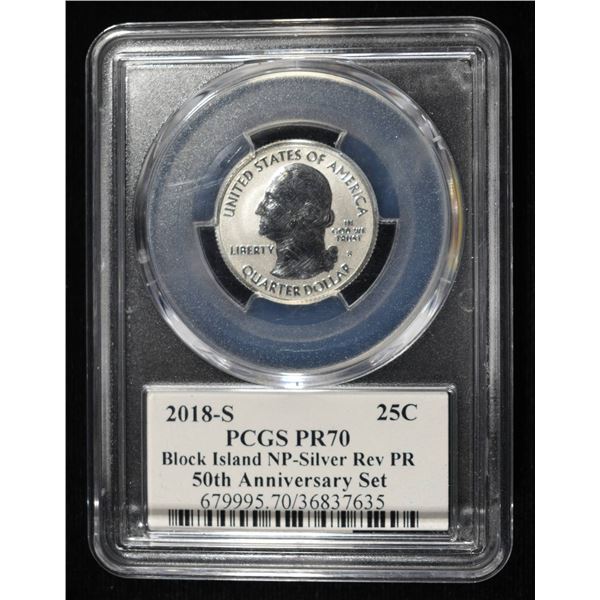 2018-S 25C BLOCK ISLAND NP SILVER PCGS REV PR70