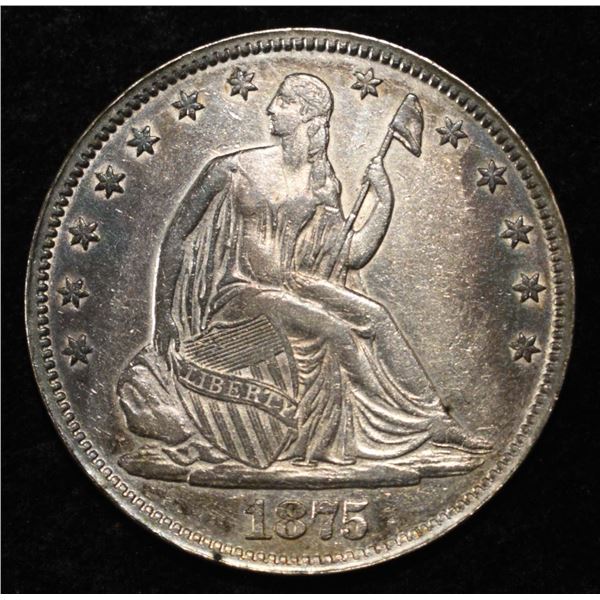 1875 SEATED LIBERTY HALF DOLLAR AU RIM FILED