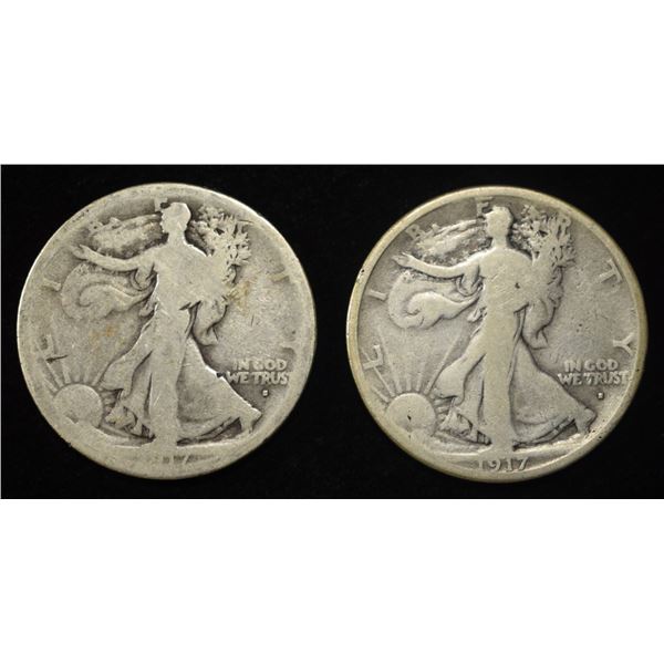 (2) 1917-S WALKING LIBERTY HALF DOLLAR OBV