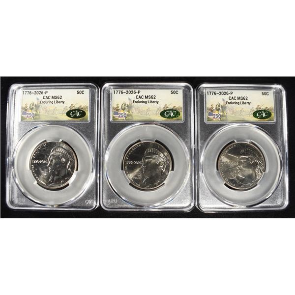 (3) 1776-2026-P ENDURING LIBERTY 50C CAC MS62