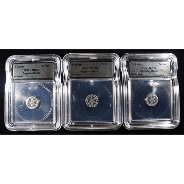 (3) 1 GRAM EGYPTIAN MONTU SILVER ICG MS70