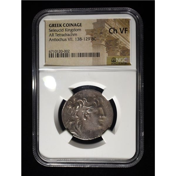 138-129 BC ANTIOCHUS VII AR TETRADRACHM NGC CH VF