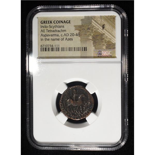 c.20-46 AD GREEK INDO-SCYTHIANS TETRADRACHM NGC F