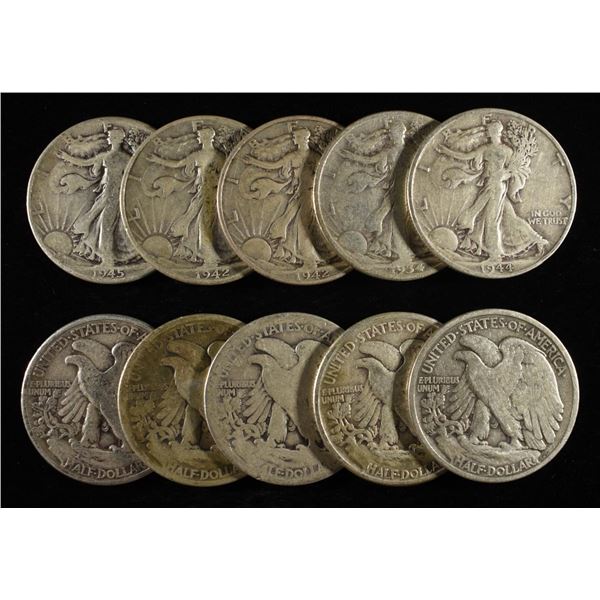 (10) 90% SILVER WALKING LIBERTY HALF DOLLARS