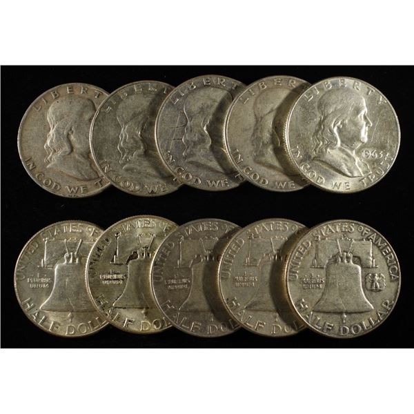 (10) 90% SILVER FRANKLIN HALF DOLLARS