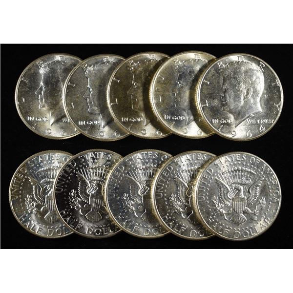(10) KENNEDY HALF DOLLARS 90% SILVER
