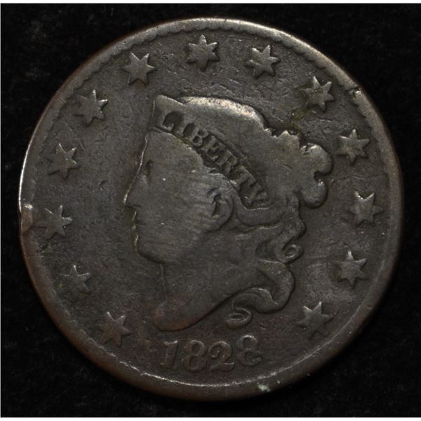 1828 CORONET HEAD LARGE CENT SMALL DATE VG