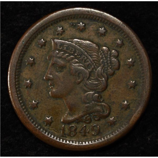 1849 BRAIDED HAIR LARGE CENT XF/AU
