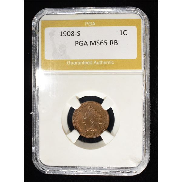 1908-S INDIAN CENT PGA GEM BU RB