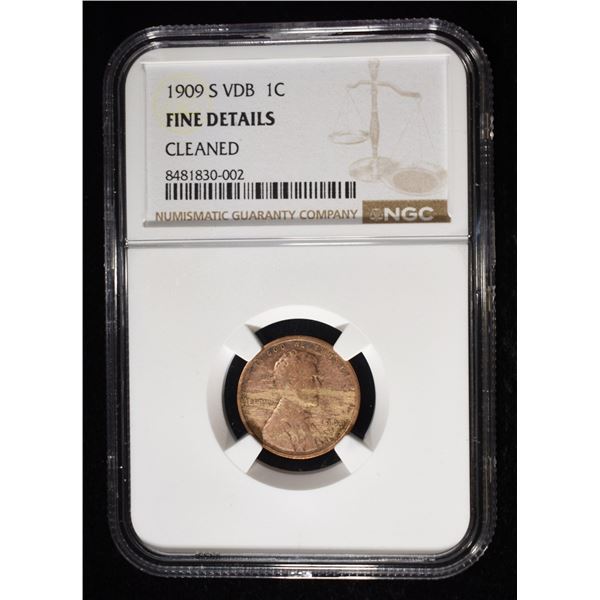 1909-S VDB WHEAT CENT NGC FINE DETAIL CLEANED