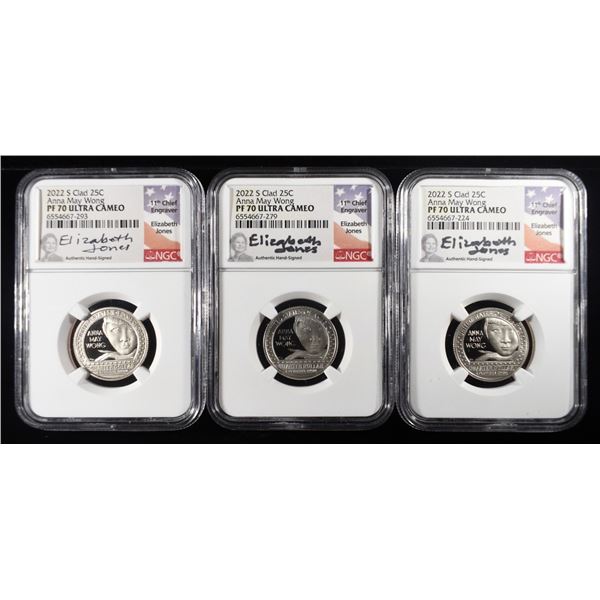 (3) 2022-S CLAD WASHINGTON QUARTERS NGC PF70 UCAM